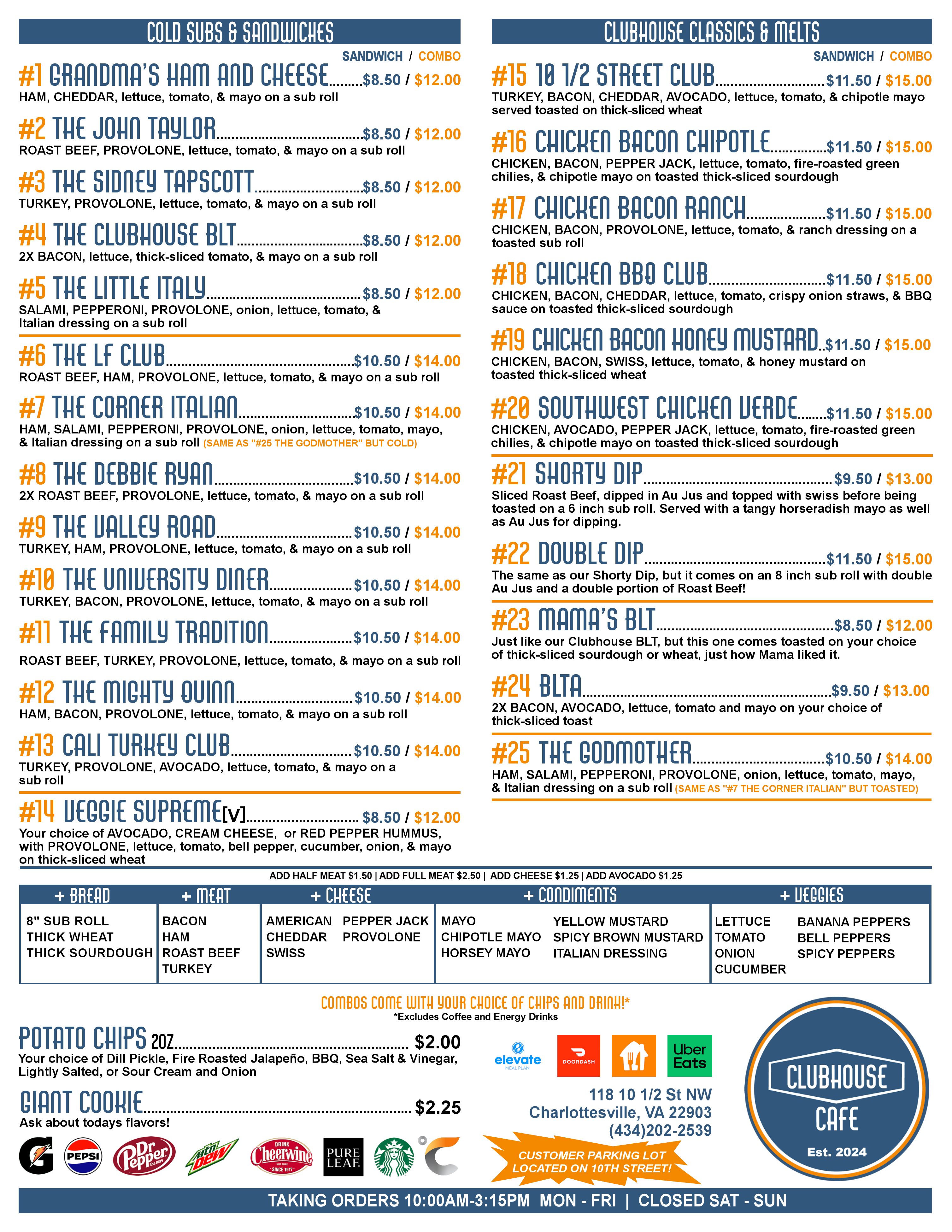 Clubhouse Cafe 2024 Menu